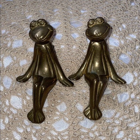 Other - Vintage 1986 Solid Brass Gold Frog Wall Decor Set